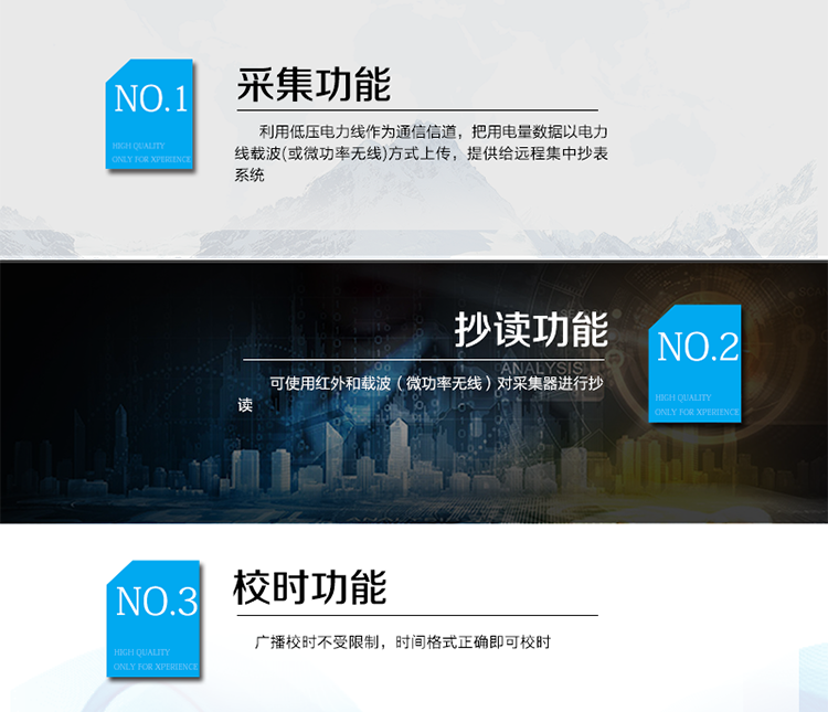 產(chǎn)品特點
該產(chǎn)品主要完成對RS485電表的電量采集，并且利用低壓電力線作為通信信道，把用電量數(shù)據(jù)以電力線載波(或微功率無線)方式上傳，提供給遠程集中抄表系統(tǒng)。